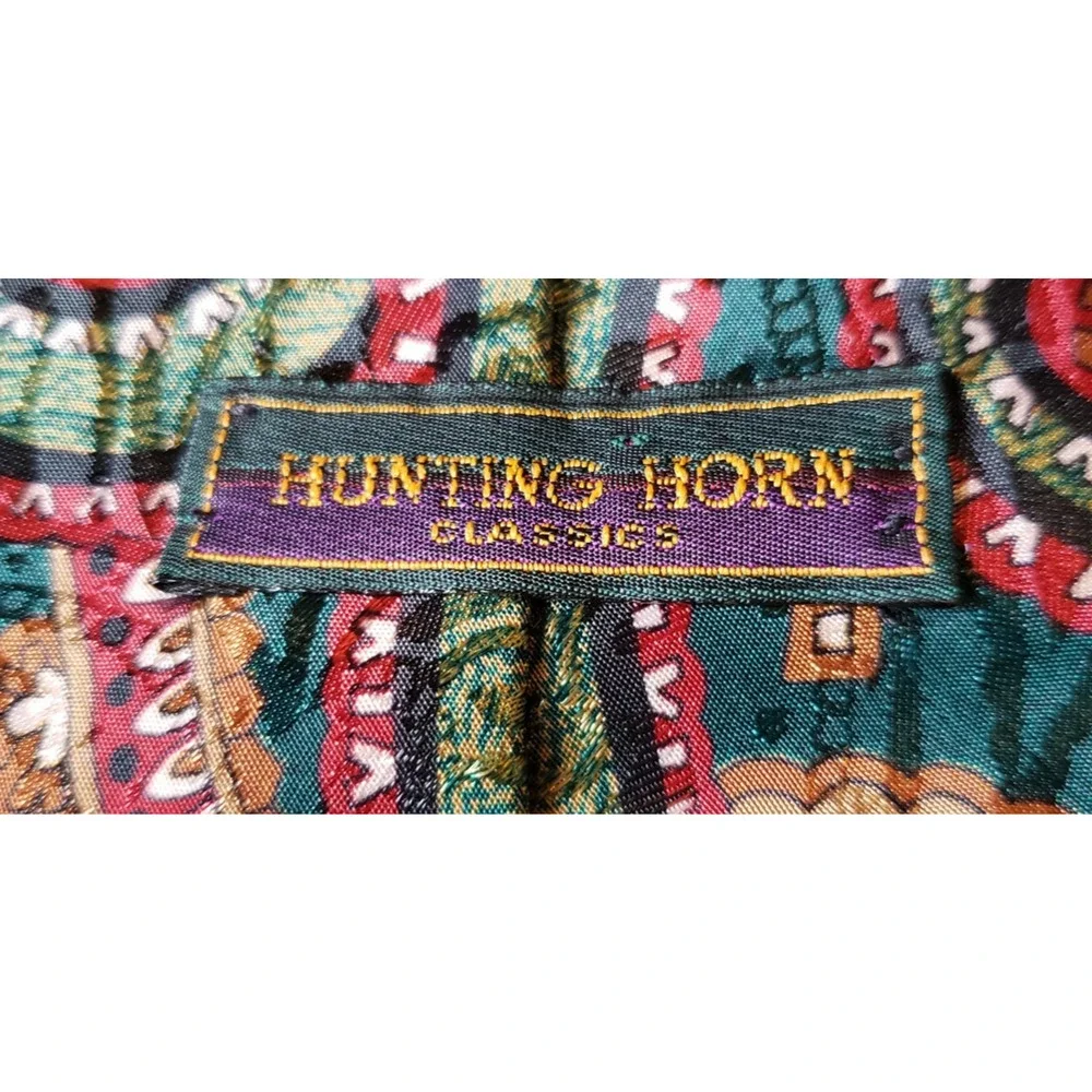 Hunting Horn Blue and Red Abstract Colorful Paisley Necktie Tie